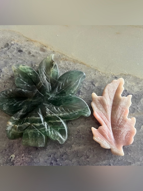 Other - Natural Crystal Stone Set Carving Leaves Fluorite Pink Agate Amethyst Healing